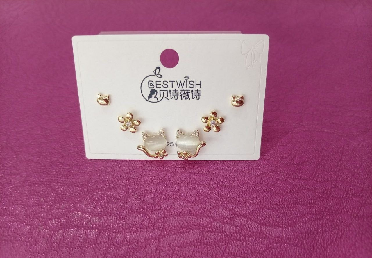 Set tres pares de aretes de conejigos con flores
