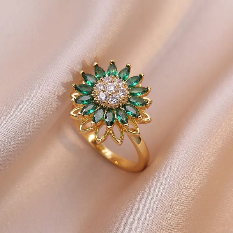 Anillo giratorio flor verde