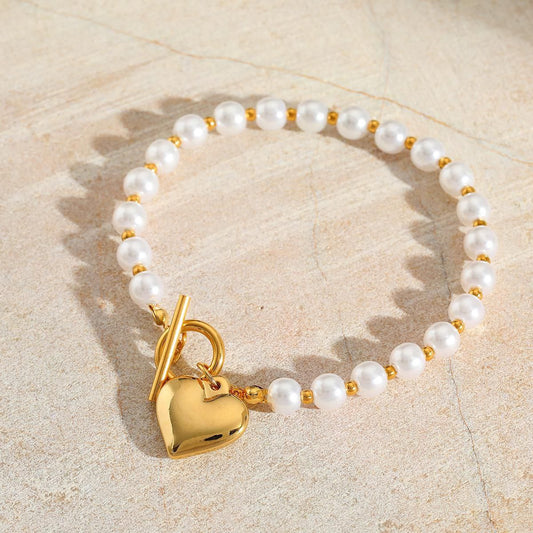 Pulsera ajustable perlas y corazón