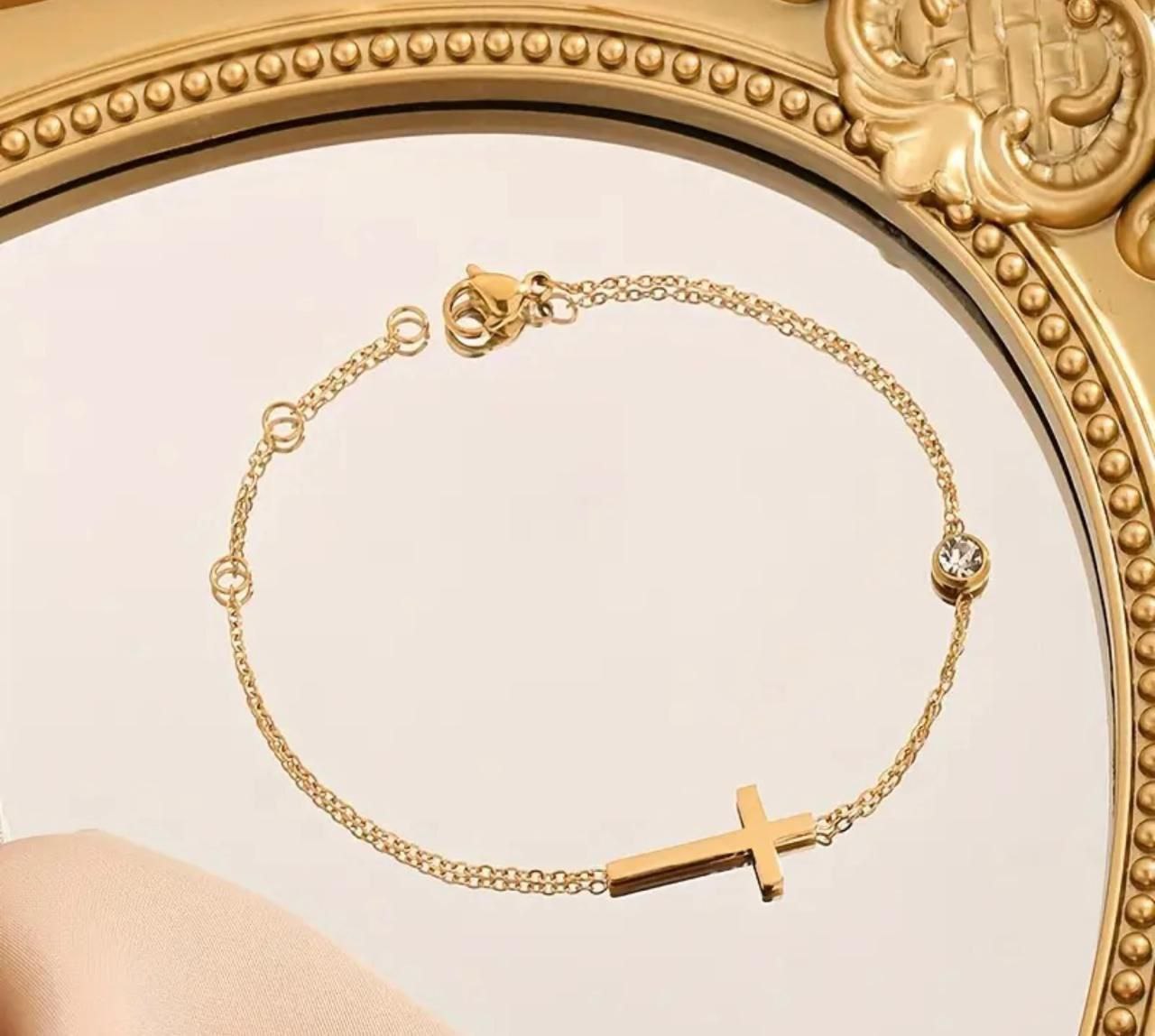 Pulsera cruz y piedra