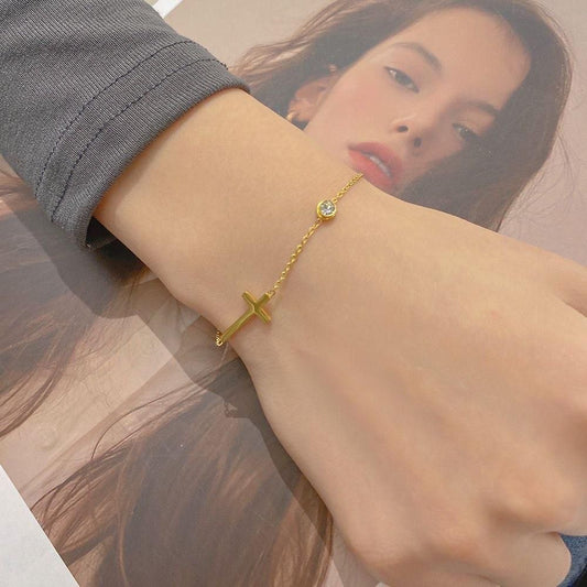 Pulsera cruz y piedra
