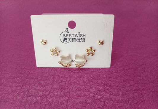 Set tres pares de aretes de conejigos con flores
